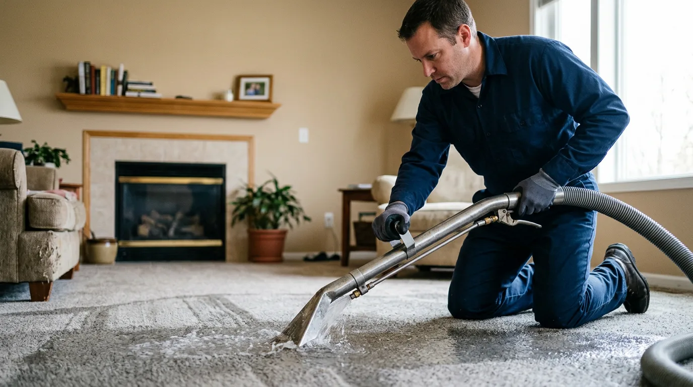 Water damage restoration technician working near York, ND